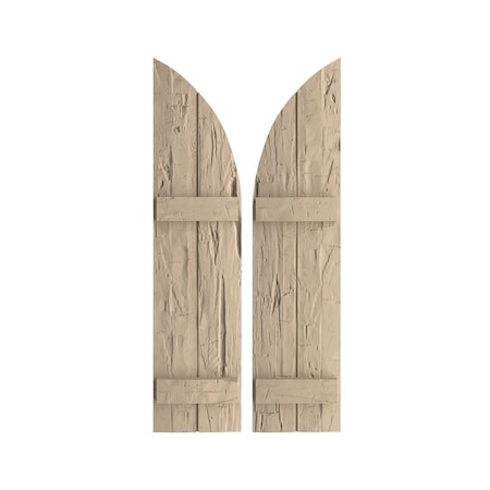 Hand Hewn 2 Board Joined Board-n-Batten W/Quarter Round Arch Top Faux Wood Shutters, 11W X 82H